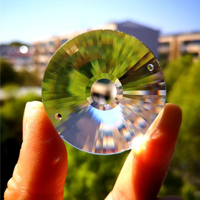 

UFO Rainbow Sunflower In Two Holes Optical Crystal Circular Dia45mm Faceted Suncatcher Popularization Science Studying Student