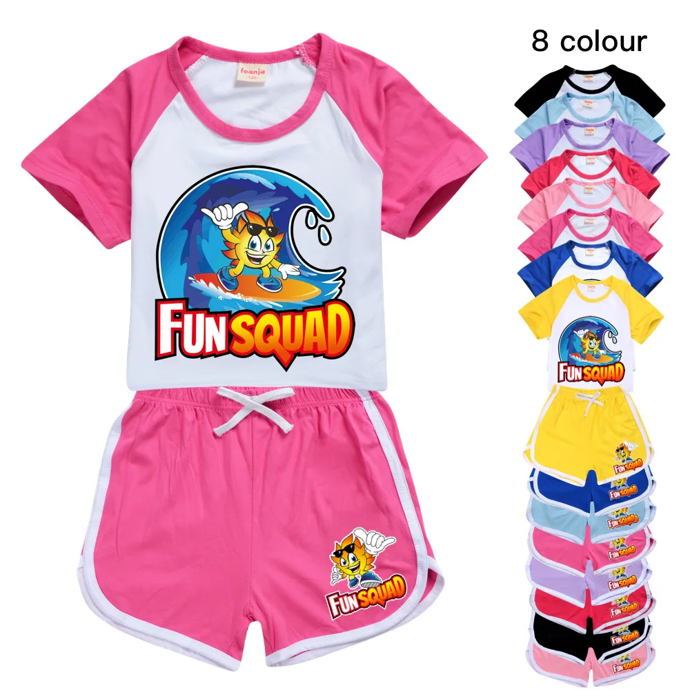 Girls Boys Summer Clothing Set Fun Squad Game Kids Sports T Shirt +Pants 2-piece Set Baby Clothing Comfortable Outfits Pyjamas