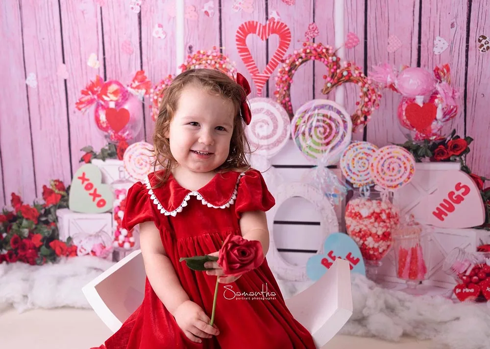 Mocsick Valentines Sweet Shoppe Photography Backdrops Pink Wood Wall Children Photobooth Background For Photo Studio Photocalls