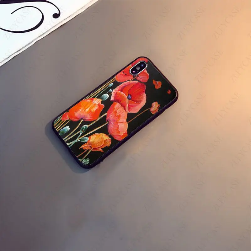 Red Poppies flowers Soft Phone Case For iphone 13pro 14pro 15pro 12pro 11pro xs max 7 8 XR 12mini 15plus 13mini SE 2020 cover