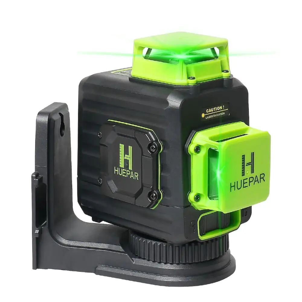 Huepar 2X360 Baterai Li-ion Sinar Hijau Level Laser Perata Mandiri Garis Silang dengan Port Pengisi Daya Tipe C & Casing Keras