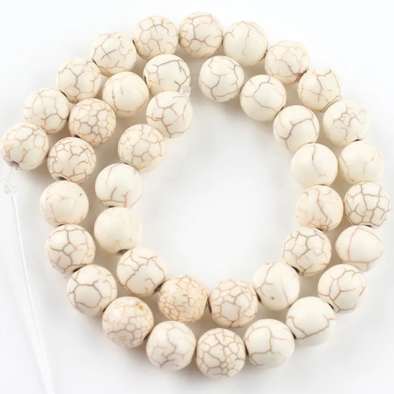 Natural Stone White Howlite Turquoises Beads Round Loose Spacer Beads For Jewelry Making DIY Bracelet 6 8 10 12 14mm 15\