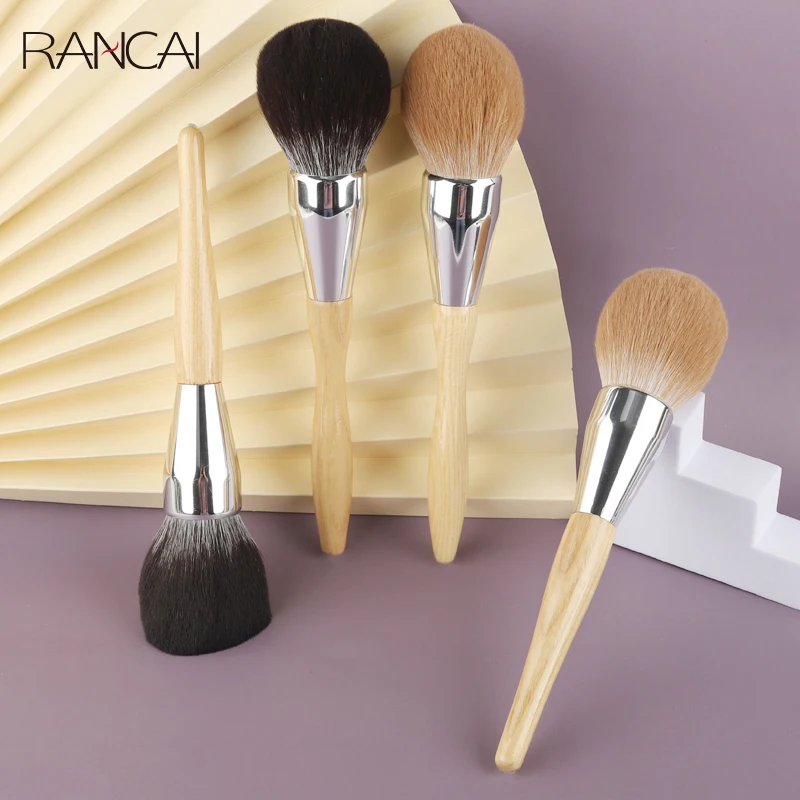 RANCAI 1Pcs Makeup Brush Big Powder Blusher Contour Single Wood Handle Soft Bristles Makeup Brushes Set Cosmetic Beauty Tools