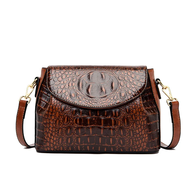 New Fashion Ladies Shoulder Bag Head Layer Cowhide Crocodile Pattern Bag Female Designer Luxury Travelling Bag 2023 C02