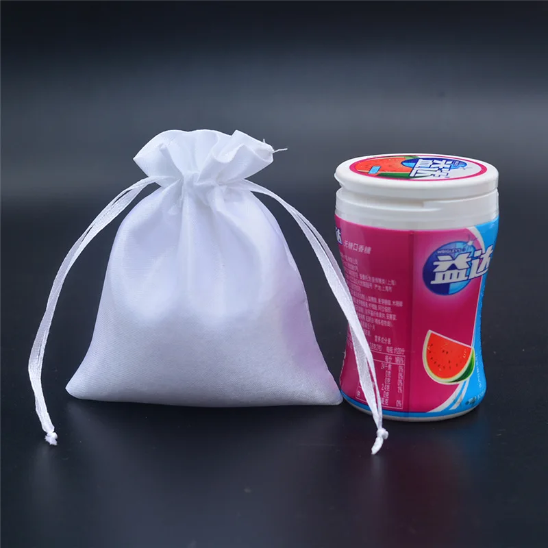 50 Pcs/lot Factory Wholesale 7x9cm Black White Satin Drawstring Pouch Package Bags Christmas Wedding Paty Gift Bag