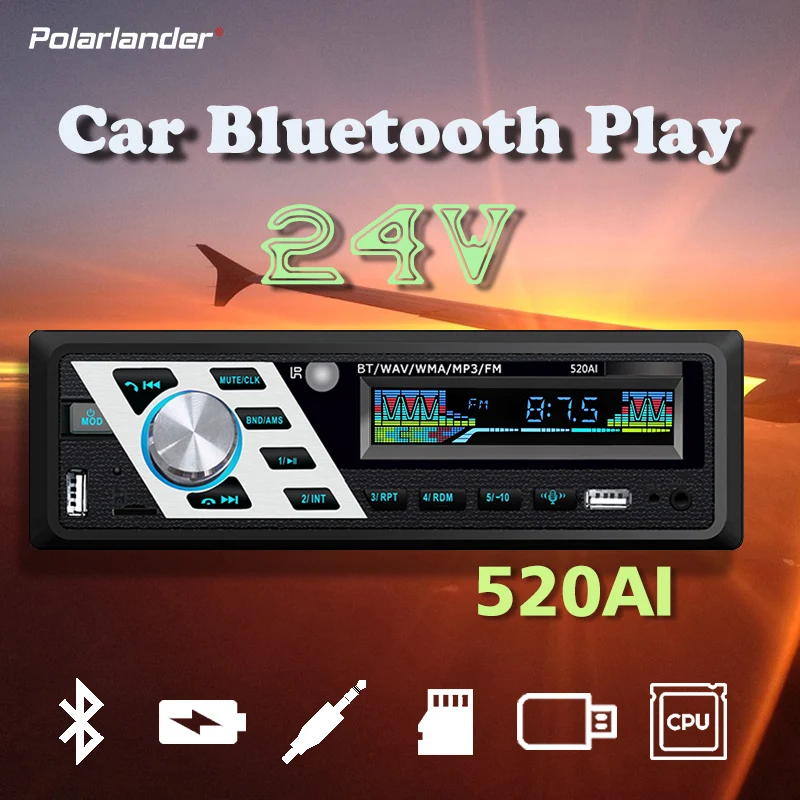 Car Radio 1 Din ISO Interface Multimedia Autoradio 520AI TF card / U disk FM 24V MP3 Player Stereo Bluetooth 4.2 AUX Hands-free