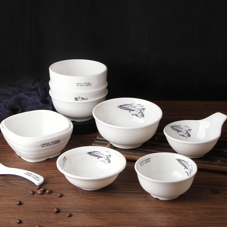 Landscape Printing Household Eating Bowl Drop-proof Soup Bowl Restaurant Plastic Noodle Bowl Imitation Porcelain Tableware