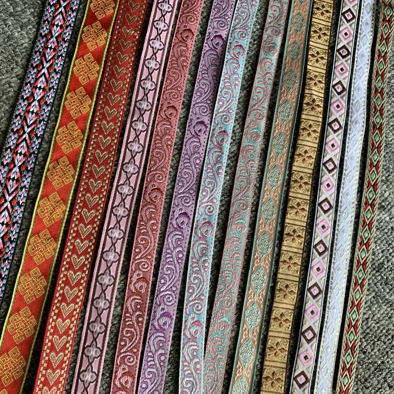 5 YARD 1.2CM~2.1CM Handmade Embroidery Lace Woven Jacquard Ribbon Trims Heart Geometric Design For Clothing Straps Accessory