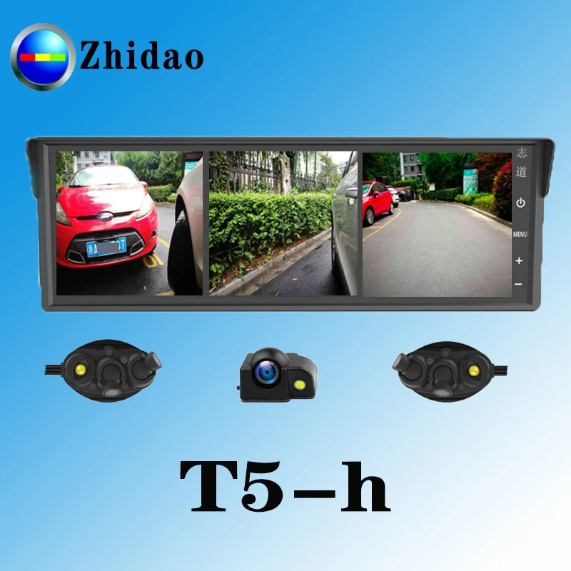 Zhidao T5-h 360 blind spot visible camera system with 3 split display screen side dual camera