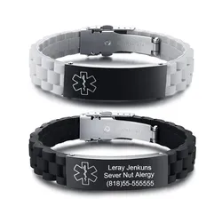 Free Engraving Medical Alert ID Bracelet Sport Silicone Persoanlzied ICE Message DIY Length For Men And Women Children