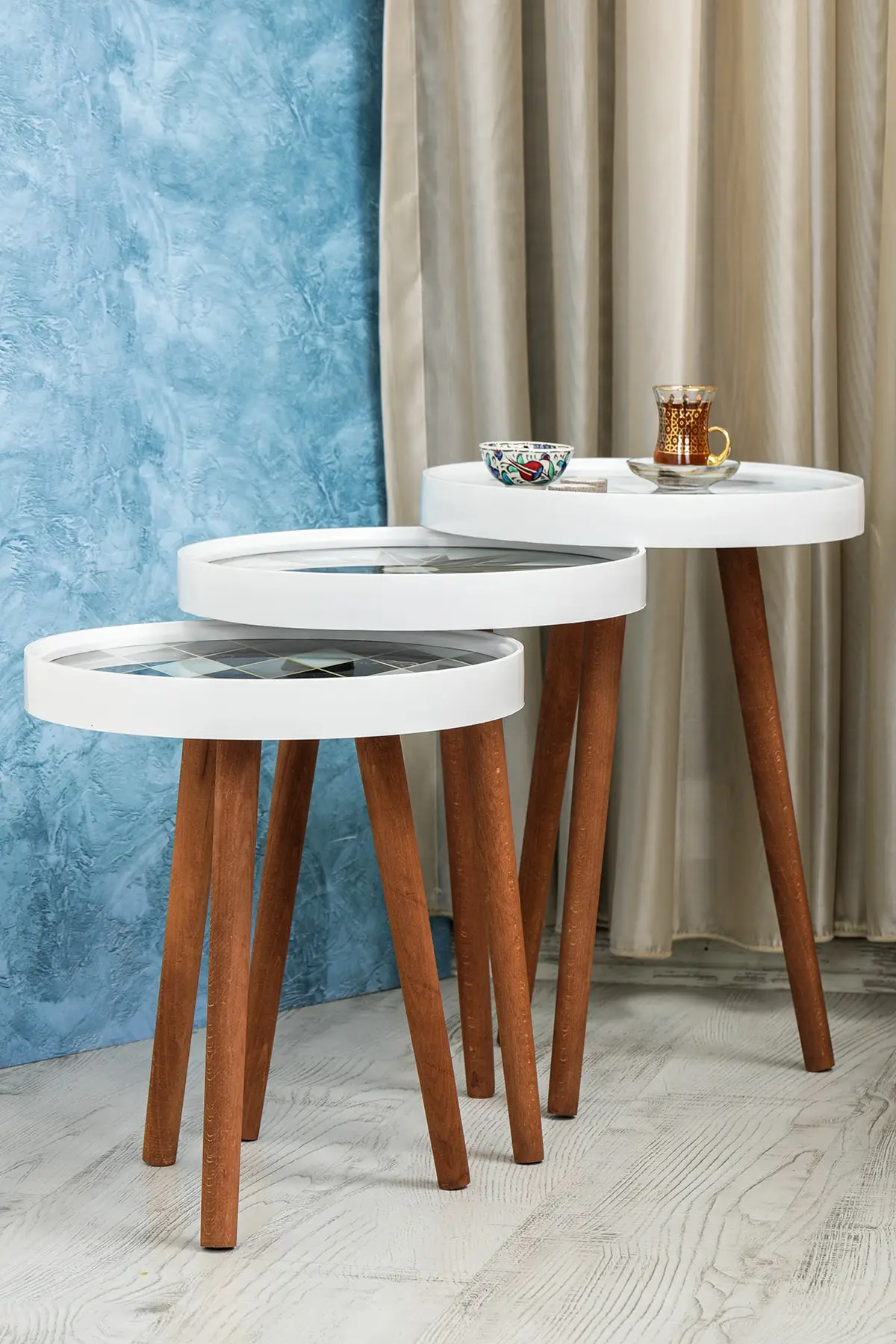 Retro Glass Above Special Print 3 pcs Zigon Coffee Table