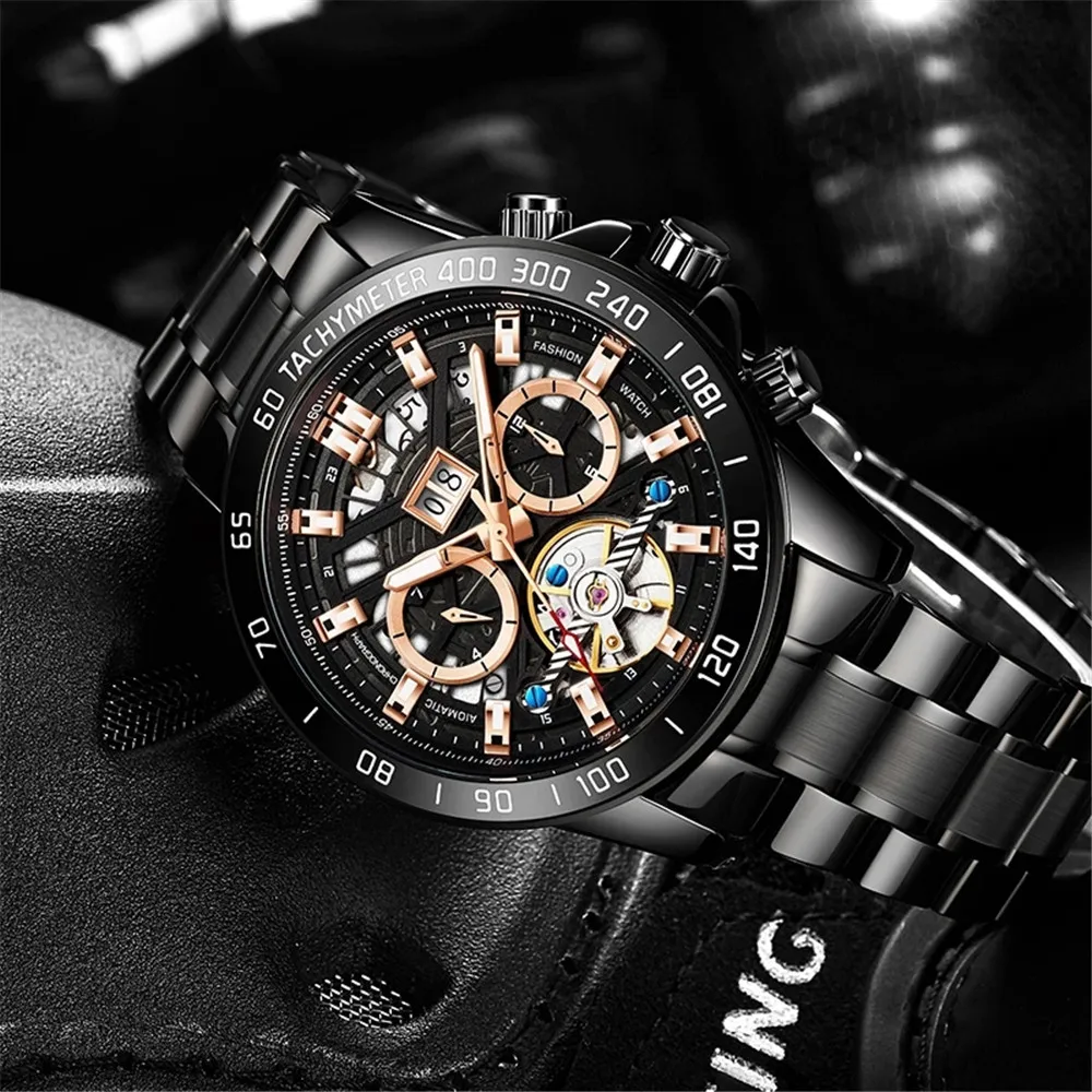 WISHDOIT Original Design Men Mechanical Watch 30M Waterproof Top Brand Luxury Stainless Steel Sports Clock Man Relógio Masculino