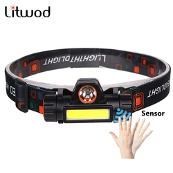 Built in Usb Rechargeable 18650 Battery Sensor XP-G Q5 Headlamp Head Lamp Headlight Waterproof 2500lm Cob Led Working Light 5w