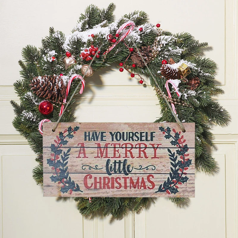 Merry Christmas Hanging Sign Christmas Tree Ornament Santa Claus Wooden Plaque Pendant For Home Door New Year Xmas Wreath Decor