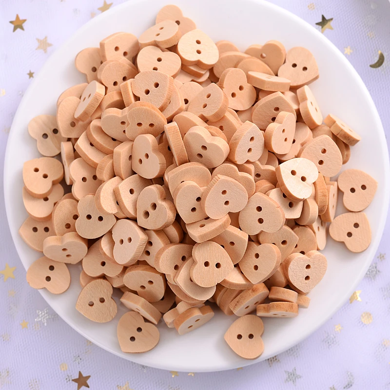 30/50Pcs 2 Holes Heart  Wooden Buttons Cute Natural Color Sewing Clothes Button Scrapbooking Garment DIY Apparel Accessories