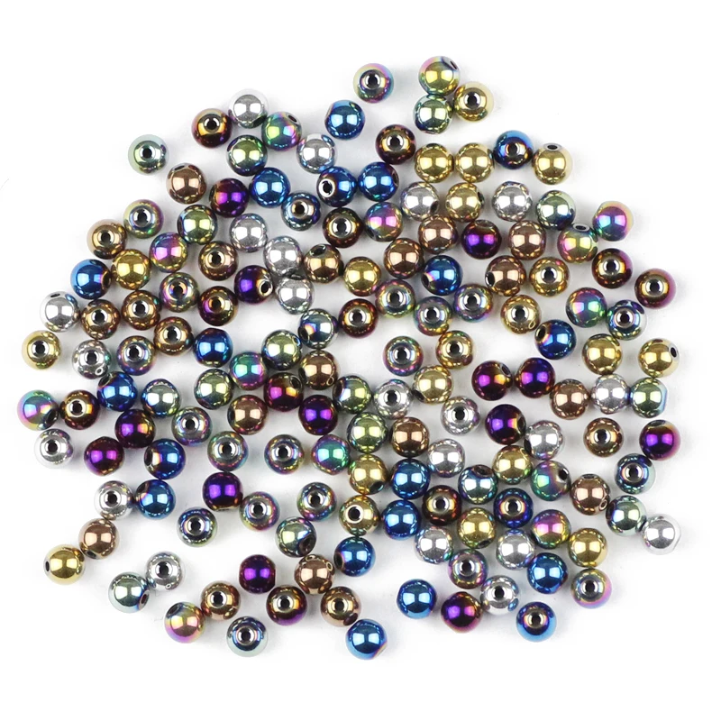 Gold Color Purple Blue Round Hematite 4mm 100pcs Natural Stone Spacers Loose Beads For Jewelry Bracelets Making DIY Accessories