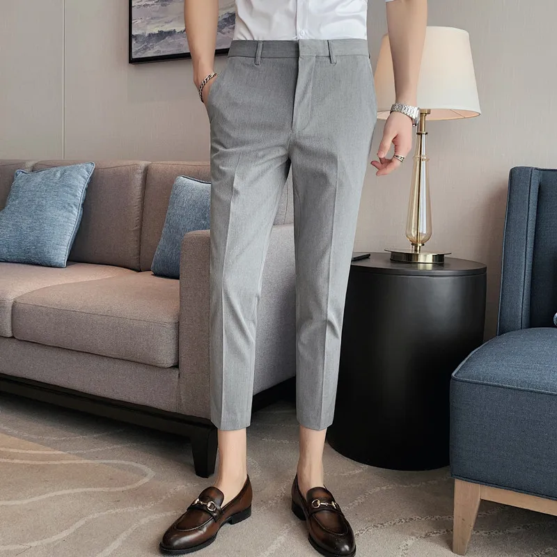 

British Style Summer Thin Dress Pants Men Clothing Fashion Business Formal Wear Slim Fit Casual Stretched Office Trousers