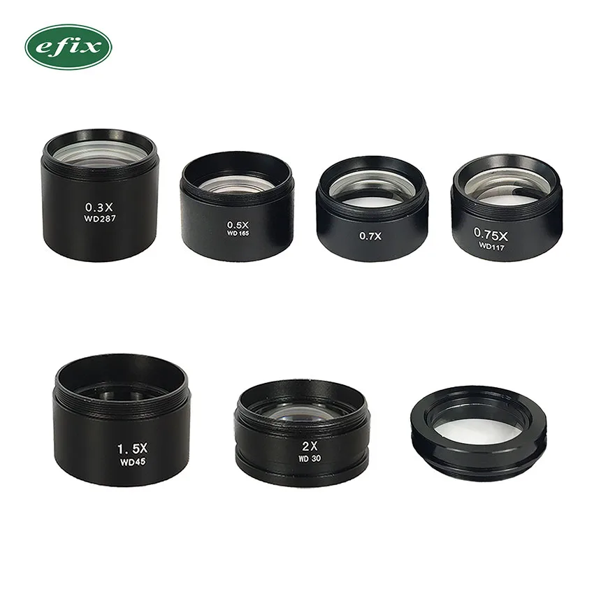 WD120 WD160 WD30 0.3X 0.5X 0.7X 0.75X 1X 1.5X 2X Trinocular Stereo Microscope Auxiliary Objective Lens Barlow Lens 48mm Thread