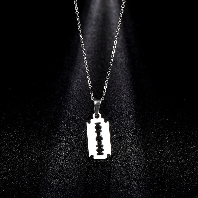 Fashion Silver Color Stainless Steel Razor Blades Pendant Necklaces Men Jewelry Steel Male Shaver Shape Heartbeat Necklace