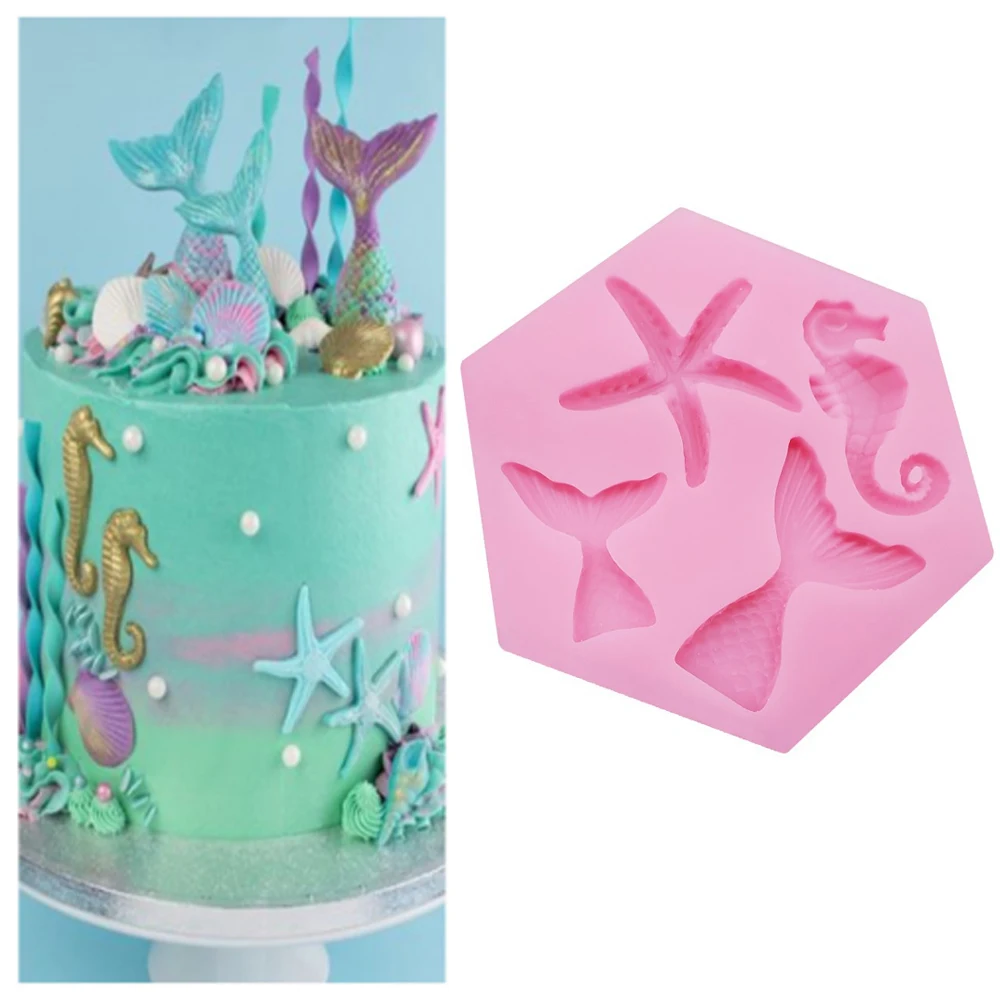 Mini Mermaid Tail Starfish Silicone Mold Fondant Chocolate  Mould Cake Decorating Tool DIY Handmade Clay Cupcake Baking Forms