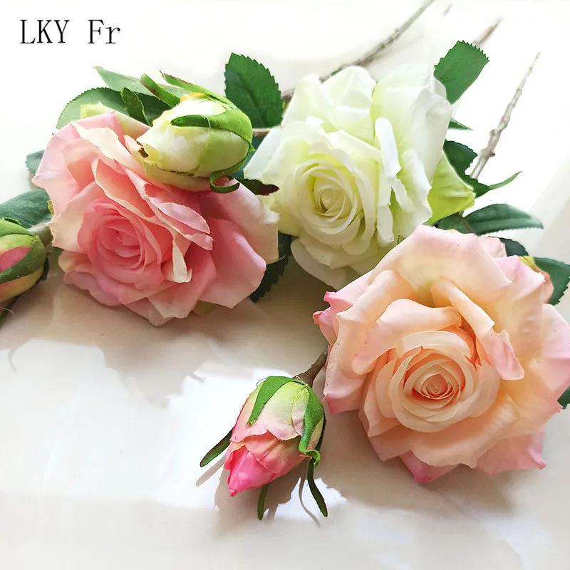 LKY Fr Wedding Bouquet Roses Artificial Flowers DIY Bride Bridesmaid Accessories Silk Real Touch Roses Marriage Table Decoration