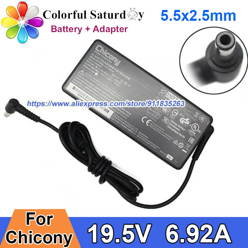 A16-135P1B 19.5V 6.9pipeline 5.5x2.5mm CHICONY AC Adaptateur Chargeur A135A007P Pour gelée GL63 GLPowered M GL72M GF62 GP72 GP73 MS-16J9 MS-16P6