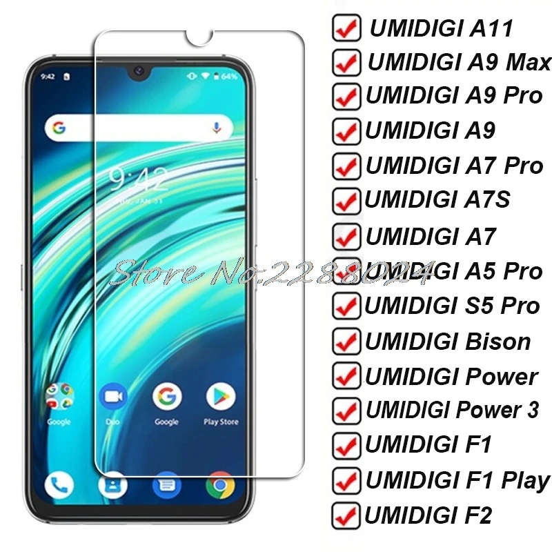 Tempered Glass For UMIDIGI A11 Bison GT A9 Max A7 A7S S5 5 S3 Pro F1 Play F2 Power 3 X One Max A7Pro A9Pro Screen Protector Film