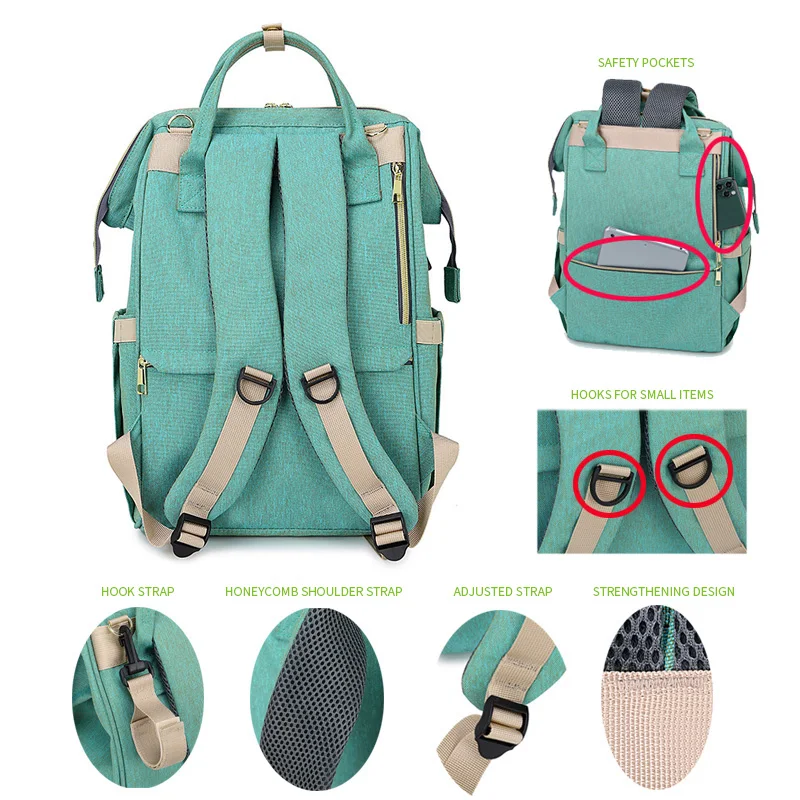 Borsa per pannolini per bambini mamma papà borsa per passeggino USB borsa per pannolini impermeabile di grande capacità kit zaino da viaggio per