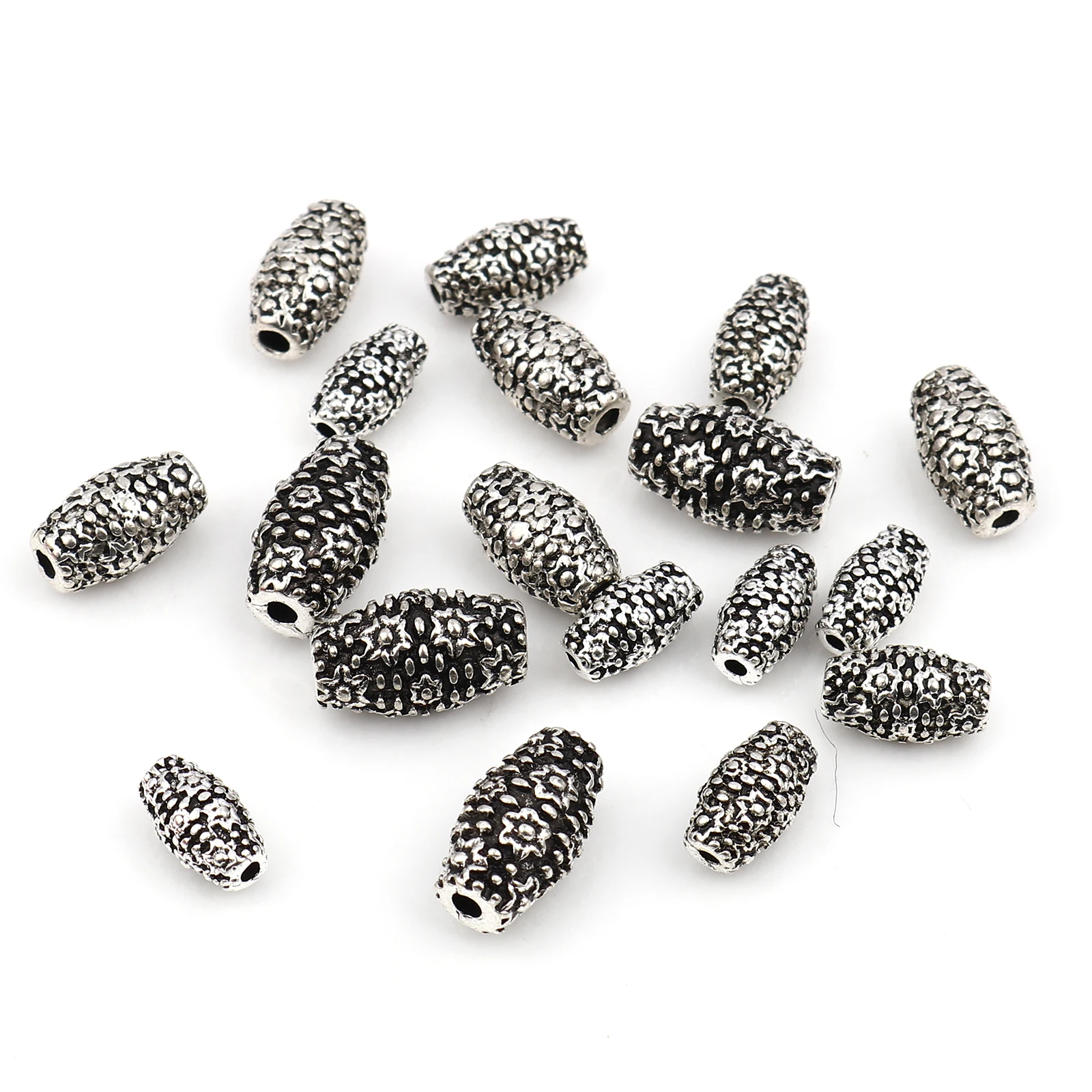 DoreenBox Vintage Flower Cover Barrel Spacer Beads Spacer Beads Silver Color Metal Bead For Jewelry Making Handmade DIY Finding