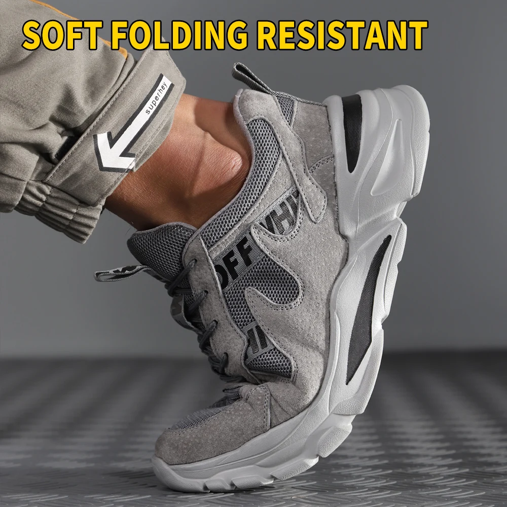 Men Work Safety Shoes Steel Toe Head Anti-puncture Anti-Stabbing Wearable Breathable Light Soft Sneakers Boots Construction