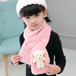 Intersection Shape Children's Ring Warm Winter Scarf Cute 3D Cartoon Bear Imitation Rabbit Fur Collar Echarpe Girl Boys Scarves