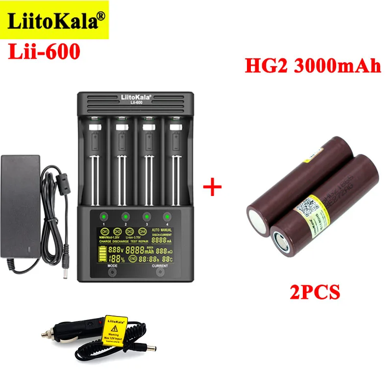 LiitoKala HG2 3000mAh akumulatory z Lii-600 ładowarka do 3.7V Li-ion 18650 21700 26650 1.2V AA aaa NiMH