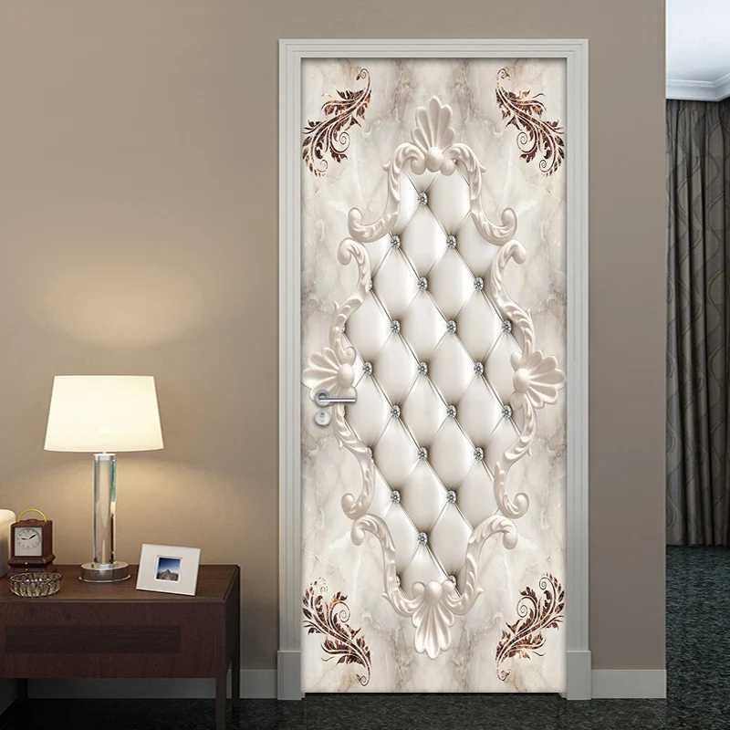 European Style Soft Bag Marble 3D Door Sticker Living Room Bedroom Door Decoration Mural Waterproof Self-adhesive PVC Wallpaper