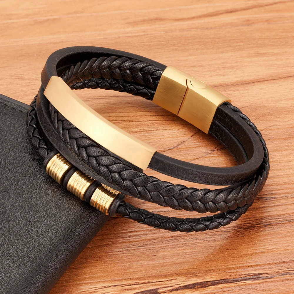 Fashion Nieuwe Stijl Hand Geweven Multi-layer Combinatie Accessoire Rvs Heren Lederen Armband Klassieke Gift Grote koop