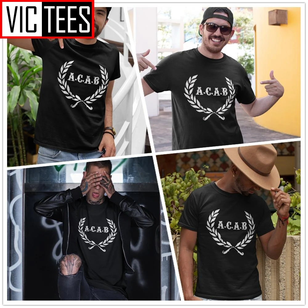 Mens Acab T Shirts A C A B Football ACAB Soccer T-Shirt Men Print Tee Shirt 100% Cotton Funny Beach Tshirt