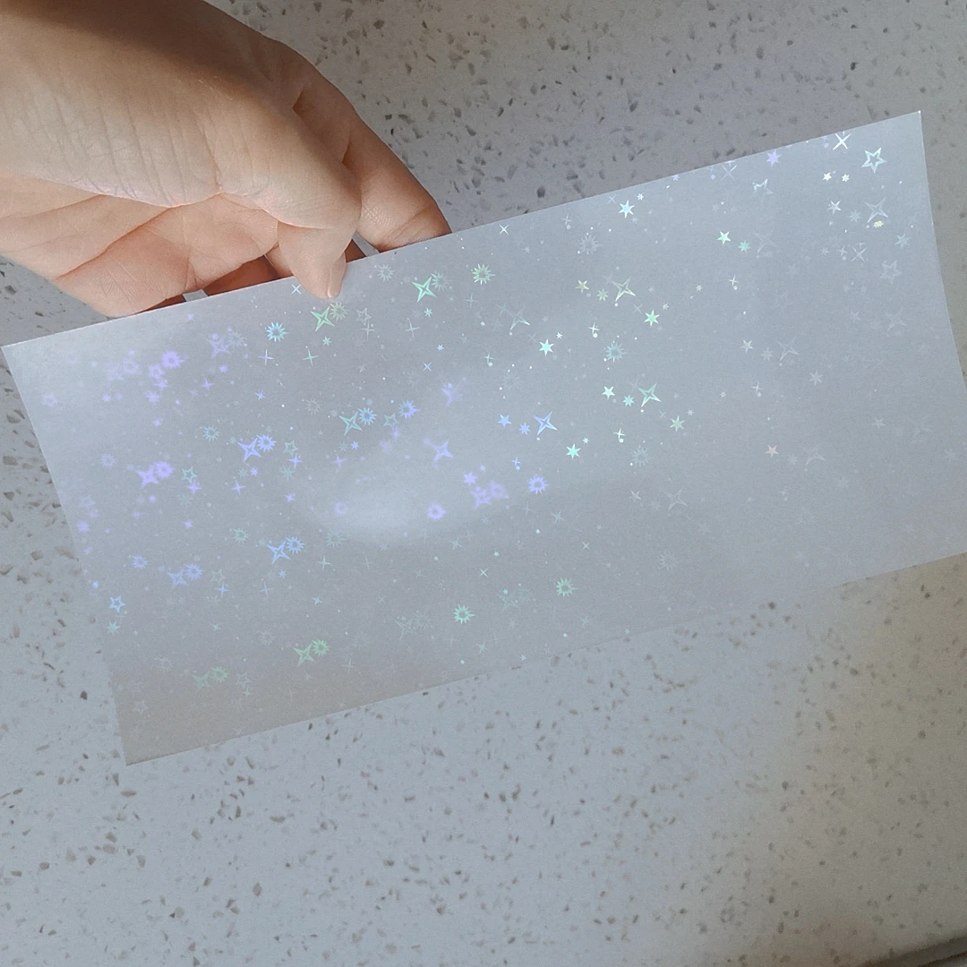 Holographic Small Five Stars Foil Adhesive Tape Back Laminating On Paper Plastic 10 Sheets 8.4\