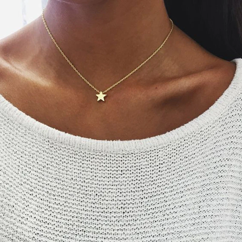 2024 New Women Chocker Gold/Silver Color Chain Star Heart Choker Necklace Jewelry Collana Kolye Bijoux Collares Mujer Collier