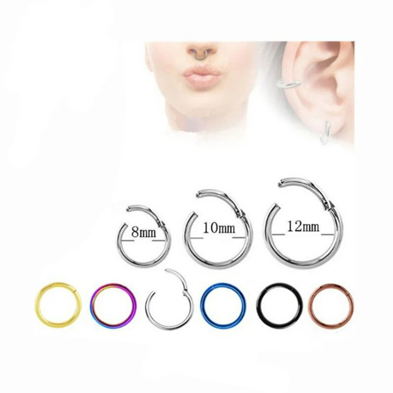 Aço cirúrgico Tornito Nose Clicker, Septo Piercing, Cartilagem da orelha Piercing, Brinco, Helix Septo, Clip Ring, 16G, 18G, 1Pc