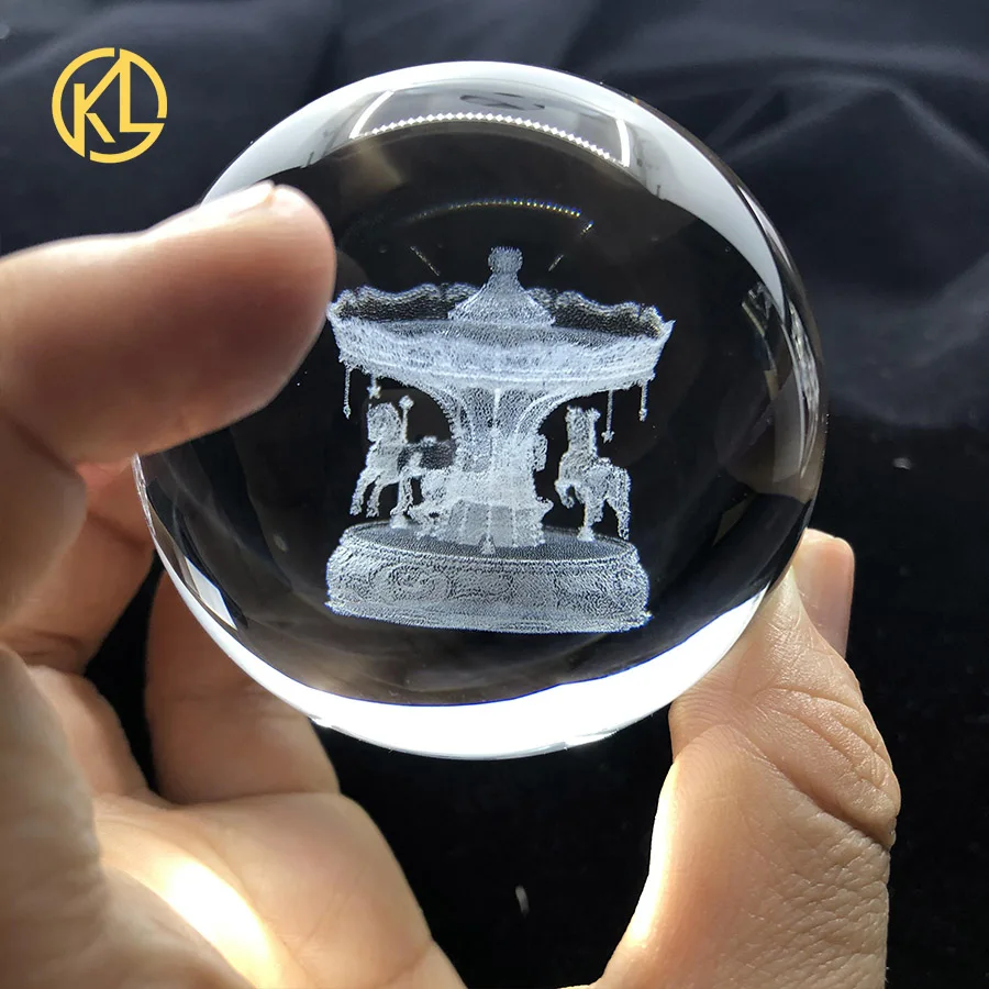 60mm/80mm Carousel Crystal Ball 3D Laser Engraved Valentine gift crystal gift Home Decor Accessories Fengshui Crystal Ball gift