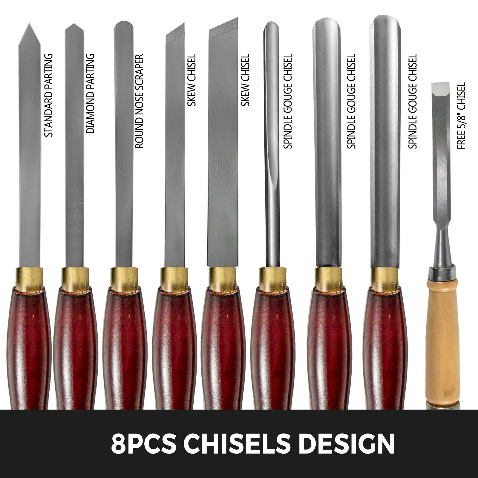 VEVOR 8PCS + 1 Free HSS Lathe Chisel Set for Wood Turning Root Furniture Carving Knife 6.89\