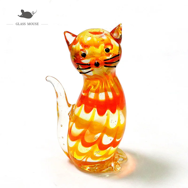 

Mini Murano Glass Cat Figurine Handmade Cartoon Animal Craft Ornaments Cute Vivid New Year Gifts For Kids Room Decor Collection