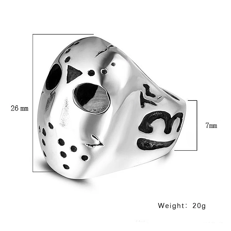 Newest Black Friday Killer Jason Mask Ring Men\'s Stainless Steel Punk Ring Male Hip Hop Biker Jewelry Creativity Gift Wholesale