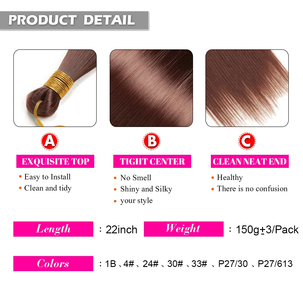 Extensiones de cabello trenzado sintético, pelo liso de hueso, 22 ", sedoso, preestirado, caja de ganchillo