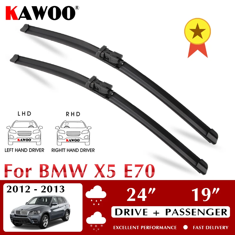 

KAWOO Wiper Car Wiper Blade Blades for BMW X5 E70 2012-2013 Windshield Windscreen Window Wash 24"+19" LHD RHD Auto Accessories