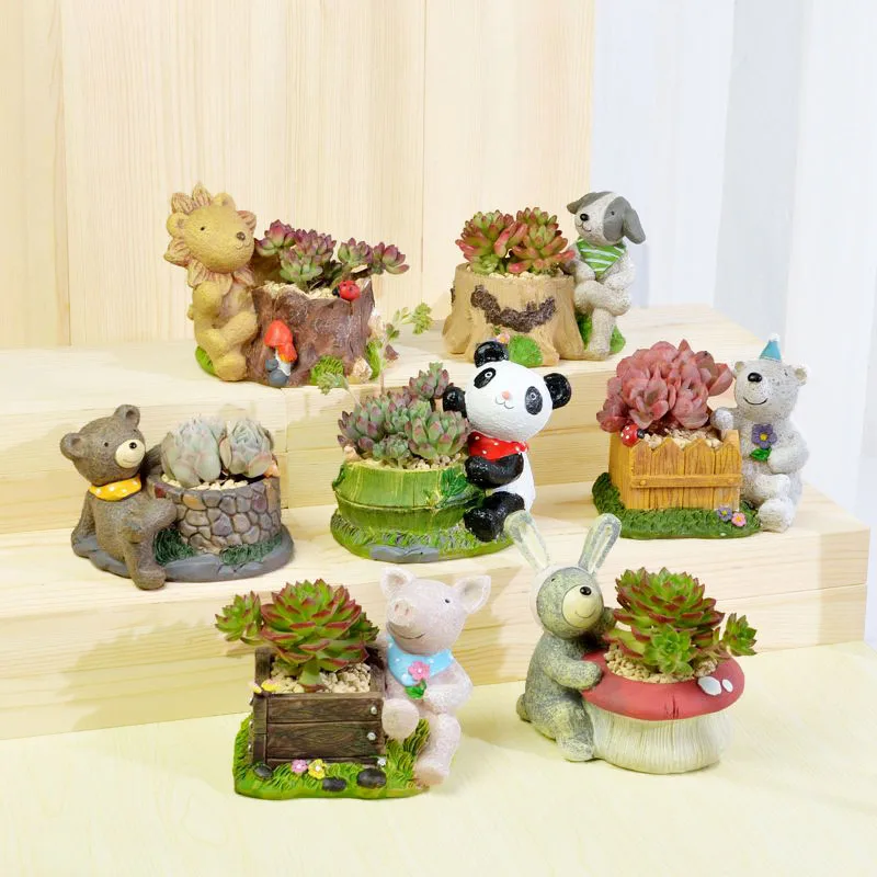 Pastoral Resin Creative Cute Cartoon Animal Bunny Kitten Pig Simulation Succulent Flowerpot Courtyard Garden Decoration Crafts