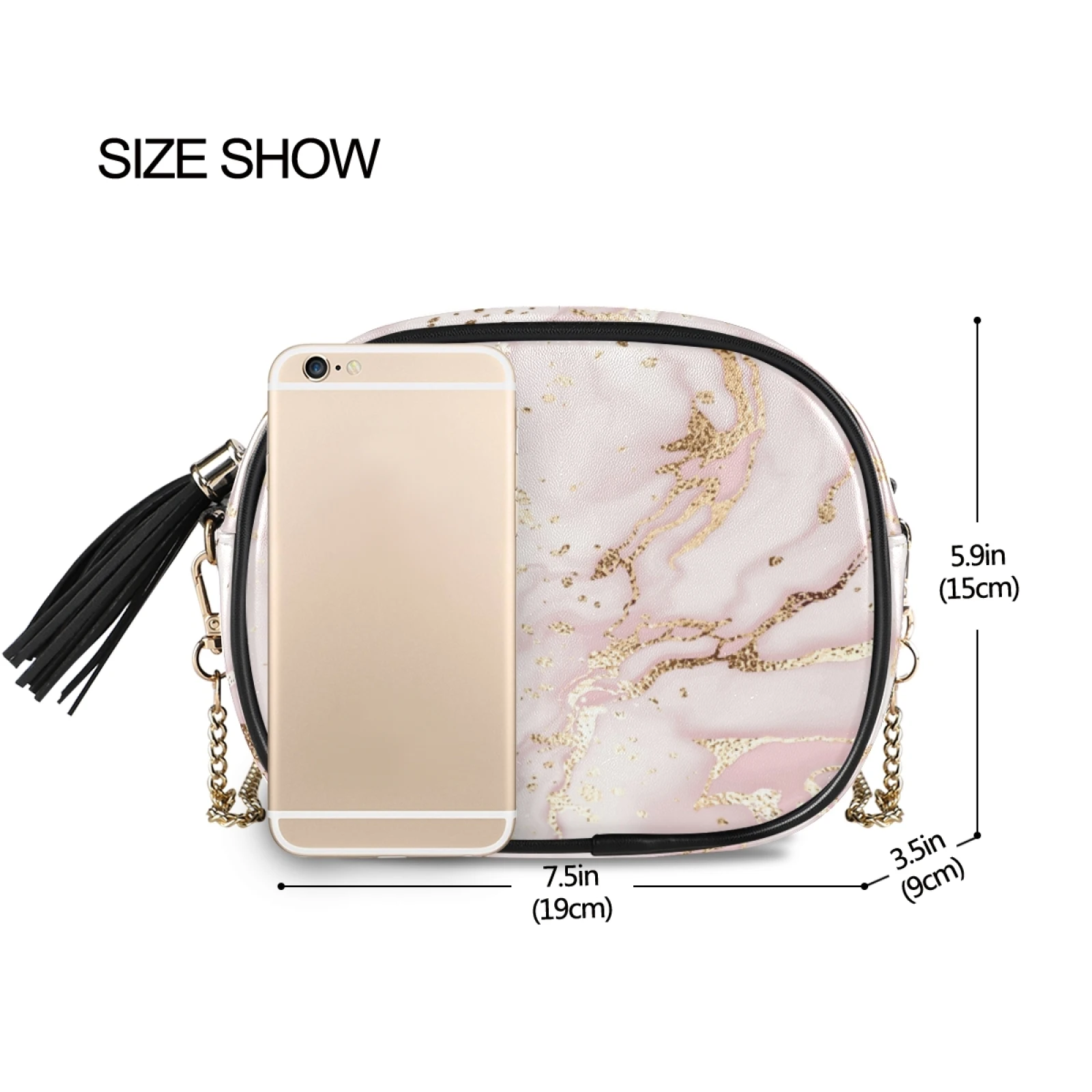 Women Crossbody Bag Rose Gold Glitter Marble Print 2024 Quality Leather Chain Shoulder Messenger Bags Female Handbag And Purse