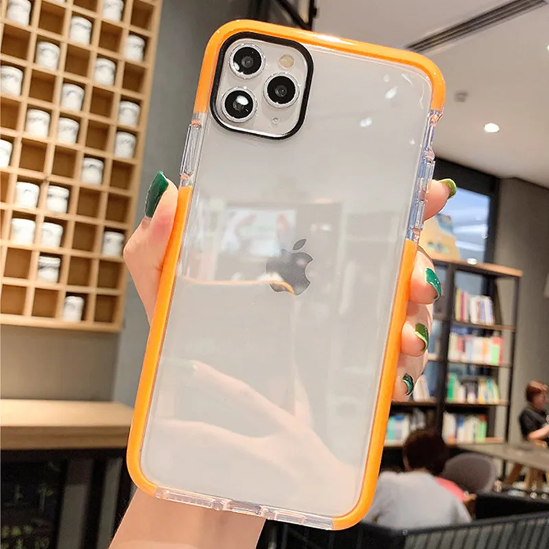Shockproof Orange Phone Case For iPhone 11 13 12 14 15 16 17 Pro Max Air Transparent Soft Candy Color Frame Back Cover Case