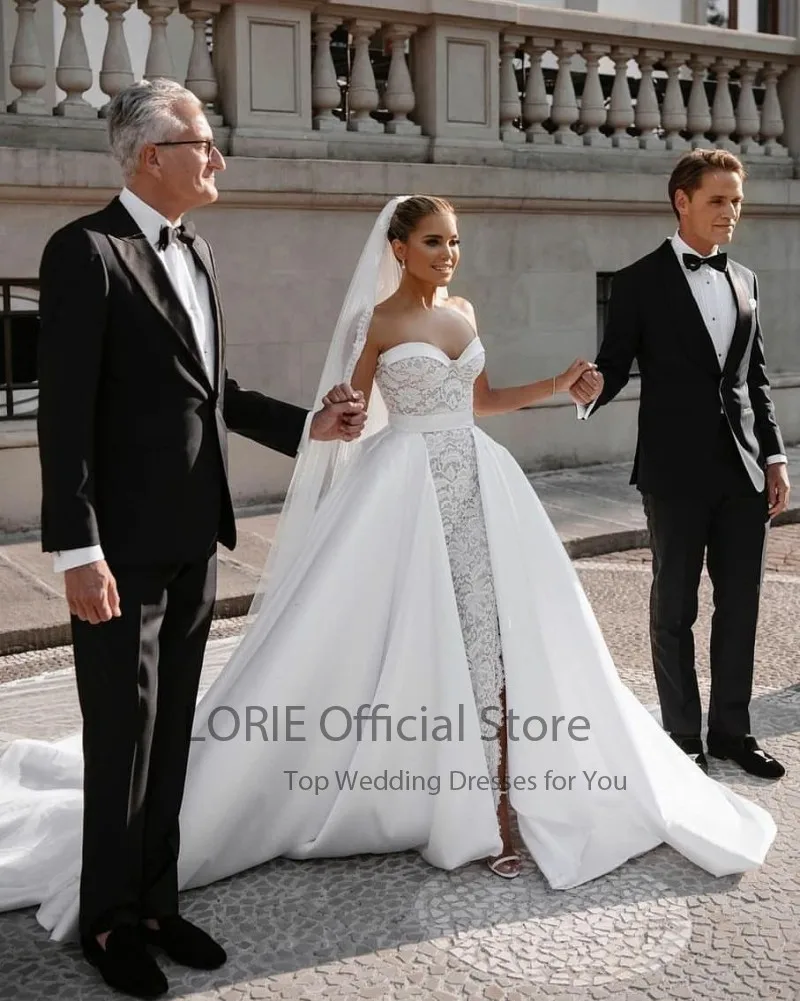 LORIE abiti da sposa a sirena in pizzo con treno staccabile Sweetheart lunghezza del pavimento abito da sposa Sexy abito da sposa