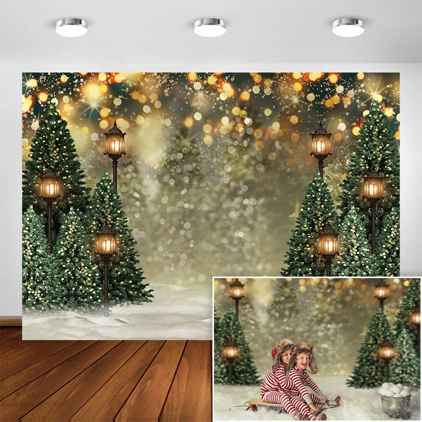 

Winter Snowing Backdrop for Photography Forest Snowflake Light Stars Christmas Photo Background for Birthday Kids Photo Studio