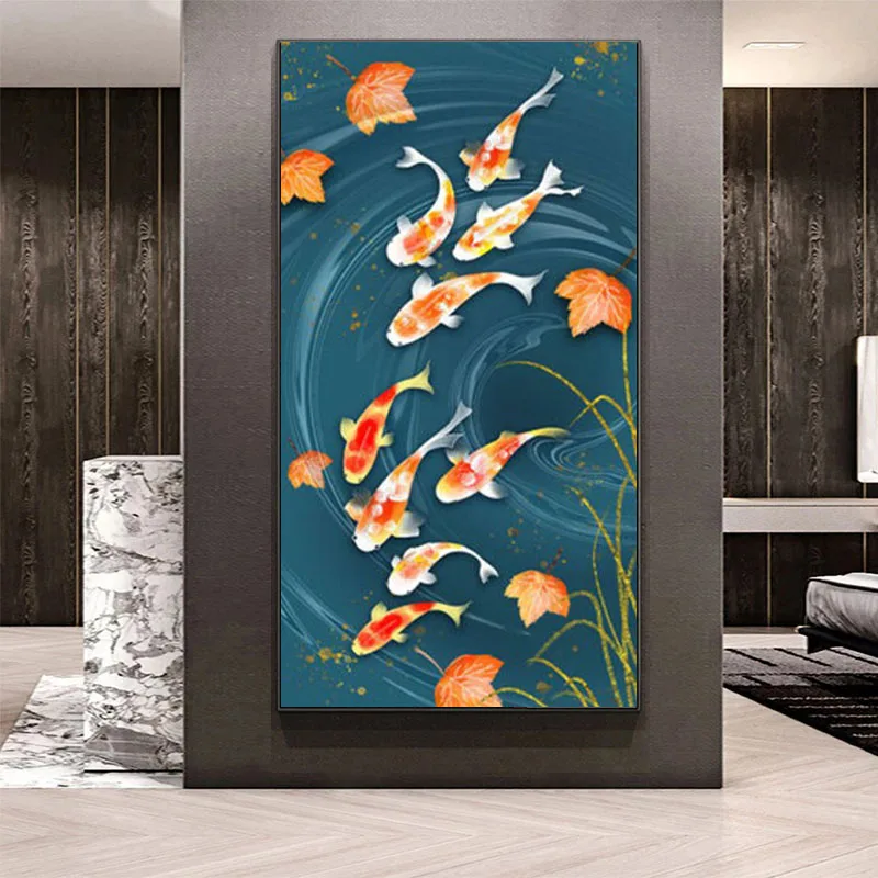 Koi Fish Feng Shui Carp Lotus Pond Canvas Painting Posters and Prints Modern Wall Art Picture for Living Room Home Decor Cuadros